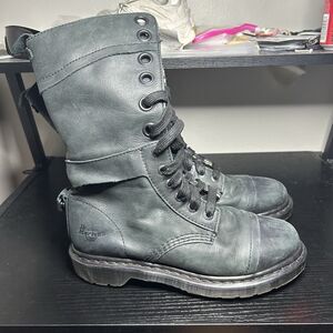 Doc Martens Triumph Tall Fold Boots Black Leather Floral Inside Women’s Size 9